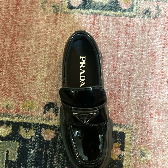 Prada Womens Black Patent Leather Monolith Loafers - Picture 7 of 10